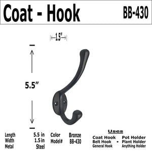 5.5" - Classic Coat Hook - BB-430 - for coats, bags, hand towel etc - Bronze finish for interior & exterior designing - Iron Coat Hook (10)