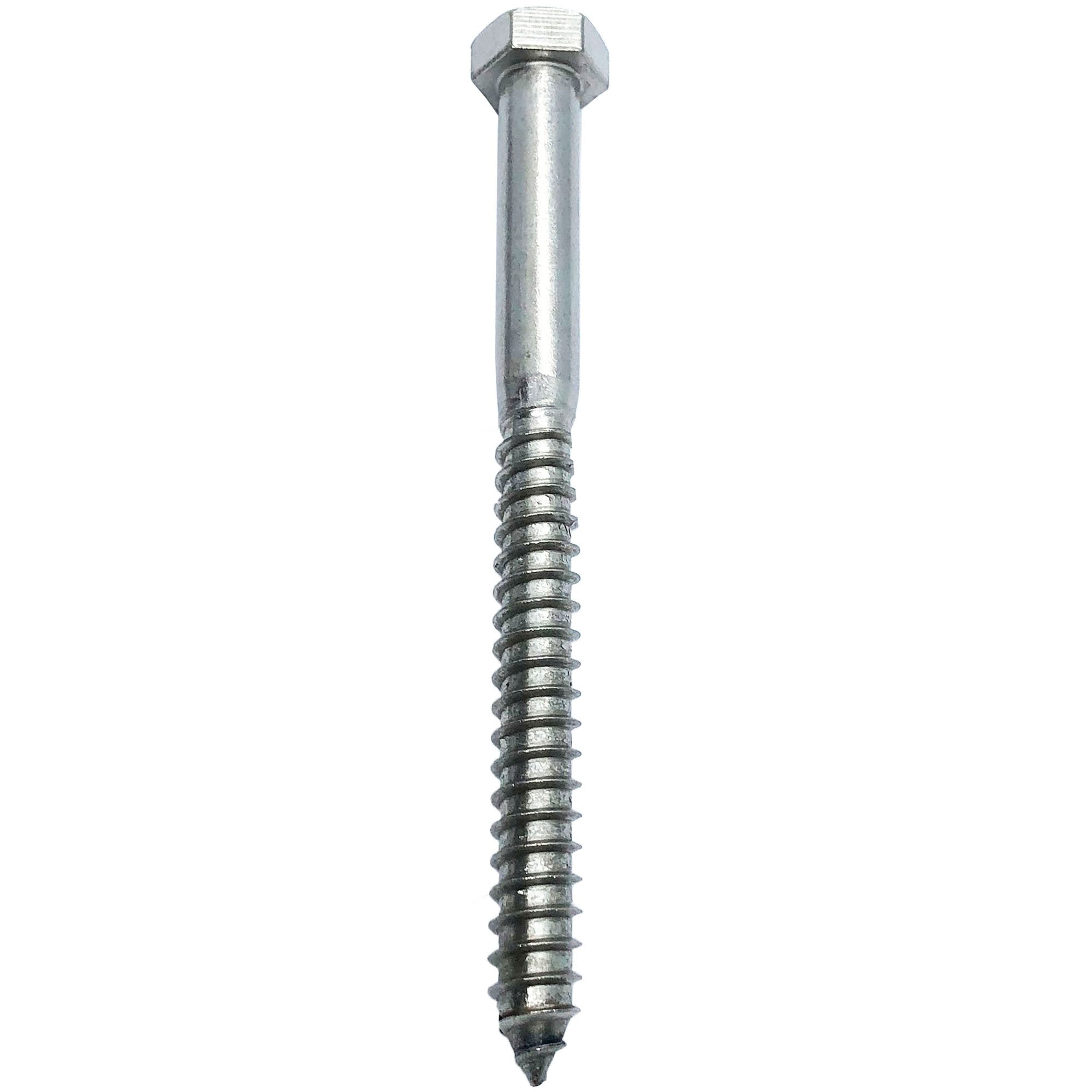 3/8 x 6 - 304 Grade Stainless Steel Lag Screws, Hex Head Fasteners, Stainless Steel Screw. Use As Construction, Wood, Metal, Lag Screw or Mounting