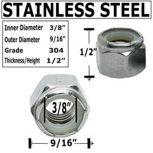 3/8"-16 - Stainless Steel Nylon Insert Lock Nut - Hex Nut Nylon & Stainless Thread
