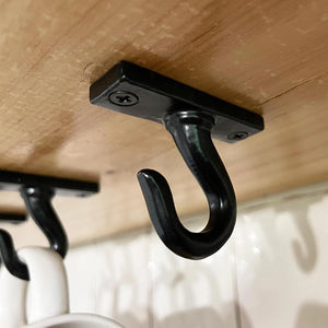 ANTIQUE HARDWARE DEPOT - 2.5”-Under Cabinet or Shelf Coffee Mug Holder – Cup Hooks Separator – Decorative Black Iron Hangers - Create Rack Under Counter or Wall – Cups, Keys, & Utensils (10-Hooks)