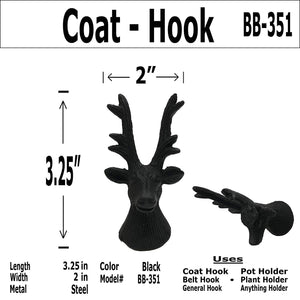 3.25" - Wrought Iron Deer Antlers - Coat Hook - BB-351