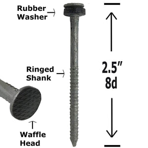 2.5" - 8d - Galvanized Ring Shank - Washer Nail - Anchor Down nail - for roofing uses - lbs