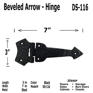 (2) 7" - Beveled Arrow Decorative Iron Hinge - Antique Style Iron Hinge for Doors, Gates, cabinets, barn Door Hinges - DS-116