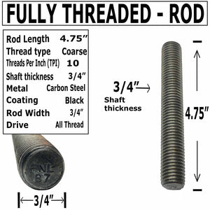 3/4" X 4.75" - Fully Threaded Rods - Black Stud - 10 TPI - B7 Grade - All Thread Rod