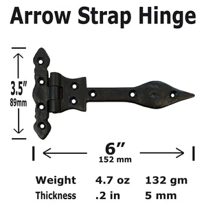 (4 Pack) - 6" Arrow Strap Hinge - Classic Olde World Style Hinge. Black Wrought Iron Finish- RVE-103-6